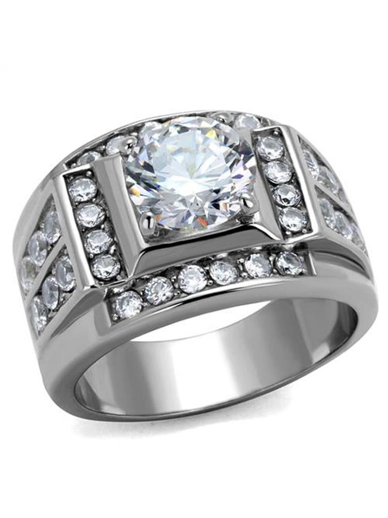 MEN'S .26 CT SIMULATED DIAMOND HIGH POLISHED STAINLESS STEEL 316 RING SIZE 8-13 