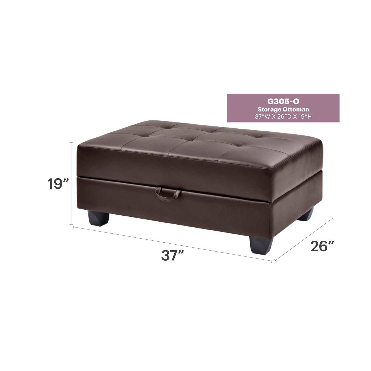Glory Furniture Revere Faux Leather Ottoman in Cappuccino