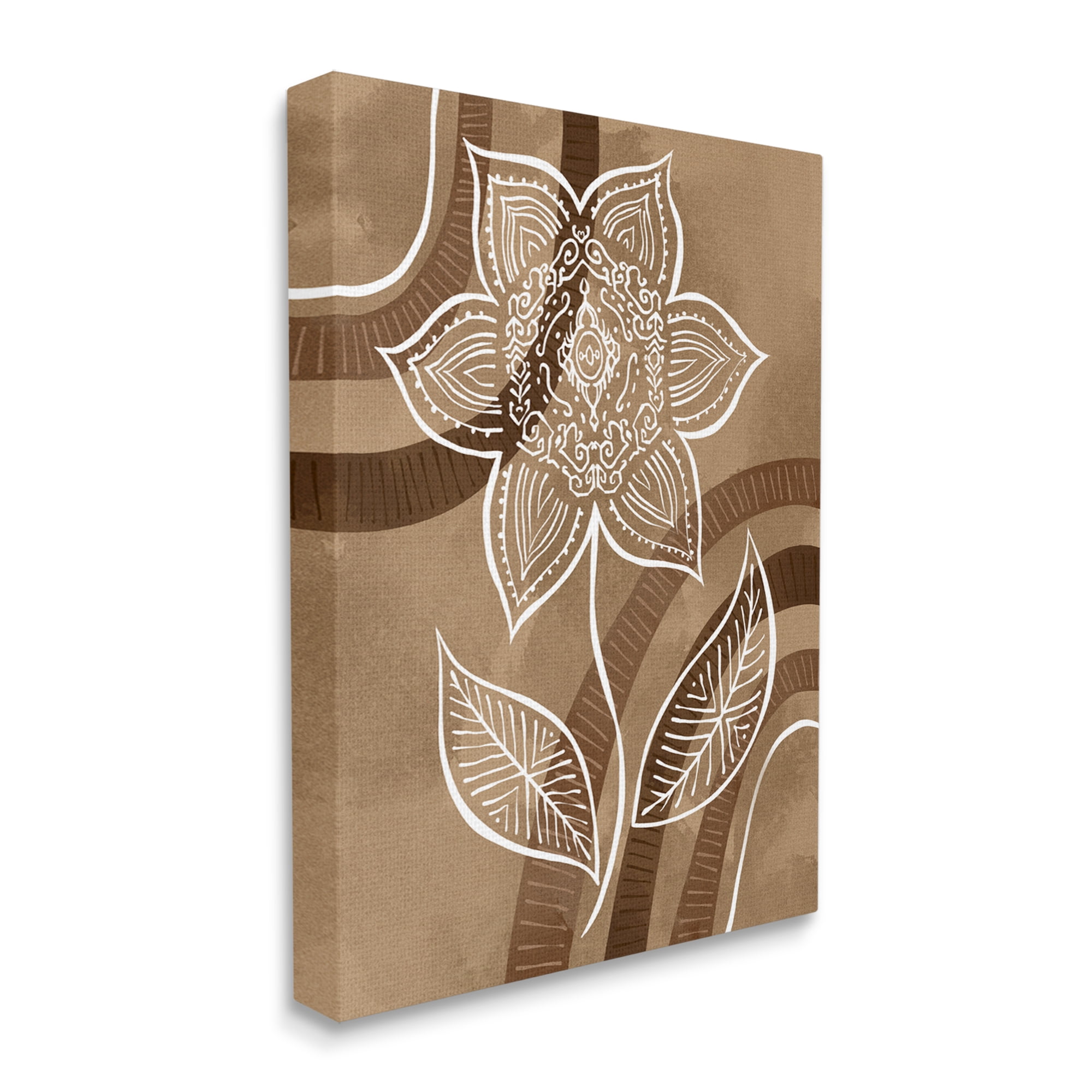 Stupell Industries White Fractal Mandala Flower Blossom Brown Stripes Canvas Wall Art, 36 x 48, Design by Ziwei Li