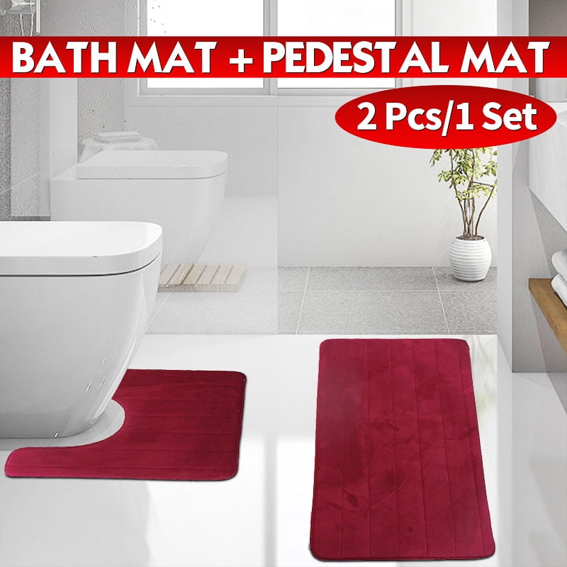 U Shape Memory Foam Anti Slip Toilet Bath Floor Mat Bathroom Pedestal Pad Rug US 