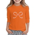 thumbnail image 2 of ZHOGXU Toddler Kids Girls T Shirts 3/4 Sleeve Round Neck Bow Print Stylish Comfortable Tee Top For Casual Daily Wear,Orange,12-13 Years, 2 of 4