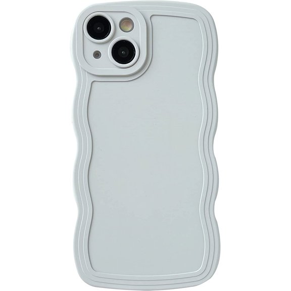 Solid Color Curly Wave Frame Soft Compatible with iPhone Case (Grey,iPhone 13)