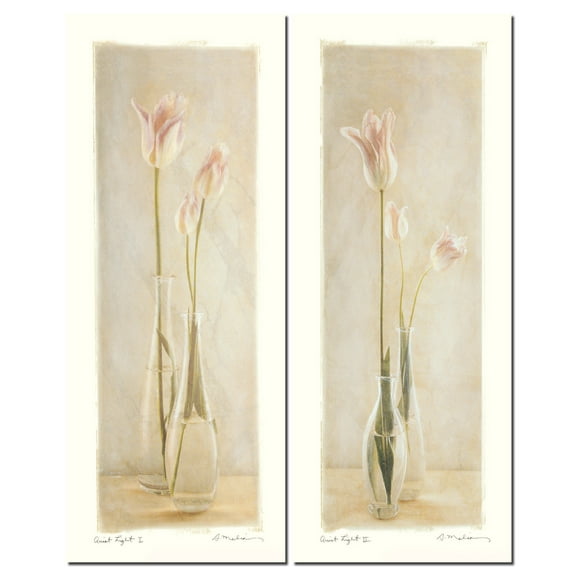 Quiet Light I Beautiful White and Pink Long Stemmed Tulips with a Glass Vase; Two 8X20 Poster Prints