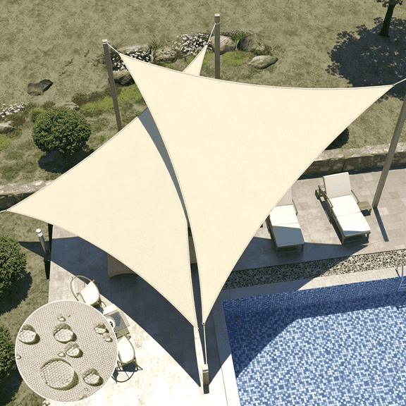 Triangle Sun Shade Sail, 10/16FT Waterproof Polyester Sun Shade Canopy Awning, 95% UV Block, Easy Install & Durable for Patio Garden Backyard Deck Pergola
