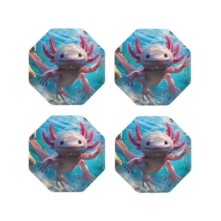 

Kdxio Cute Underwater Axolotl Funny Coasters 4 Pcs Leather Coasters Housewarming Gifts Protect Furniture from Water Marks Scratch and Damage