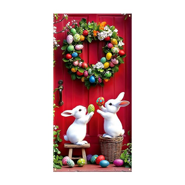 Cortina de puerta de Pascua, cubierta de puerta con conejito de Pascua, decoración para fiestas de Pascua