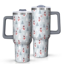 Light Blue Christmas Snowman and Tree Pattern Tumbler with Handle and Lid,40oz Double Wall Vacuum Insulated Tumbler,Cups Gift for Women and Men