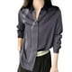 thumbnail image 1 of Blusa de satén de seda con botones para mujer - Manga larga, cuello en V, corte holgado, camisa informal para la oficina, 1 of 6