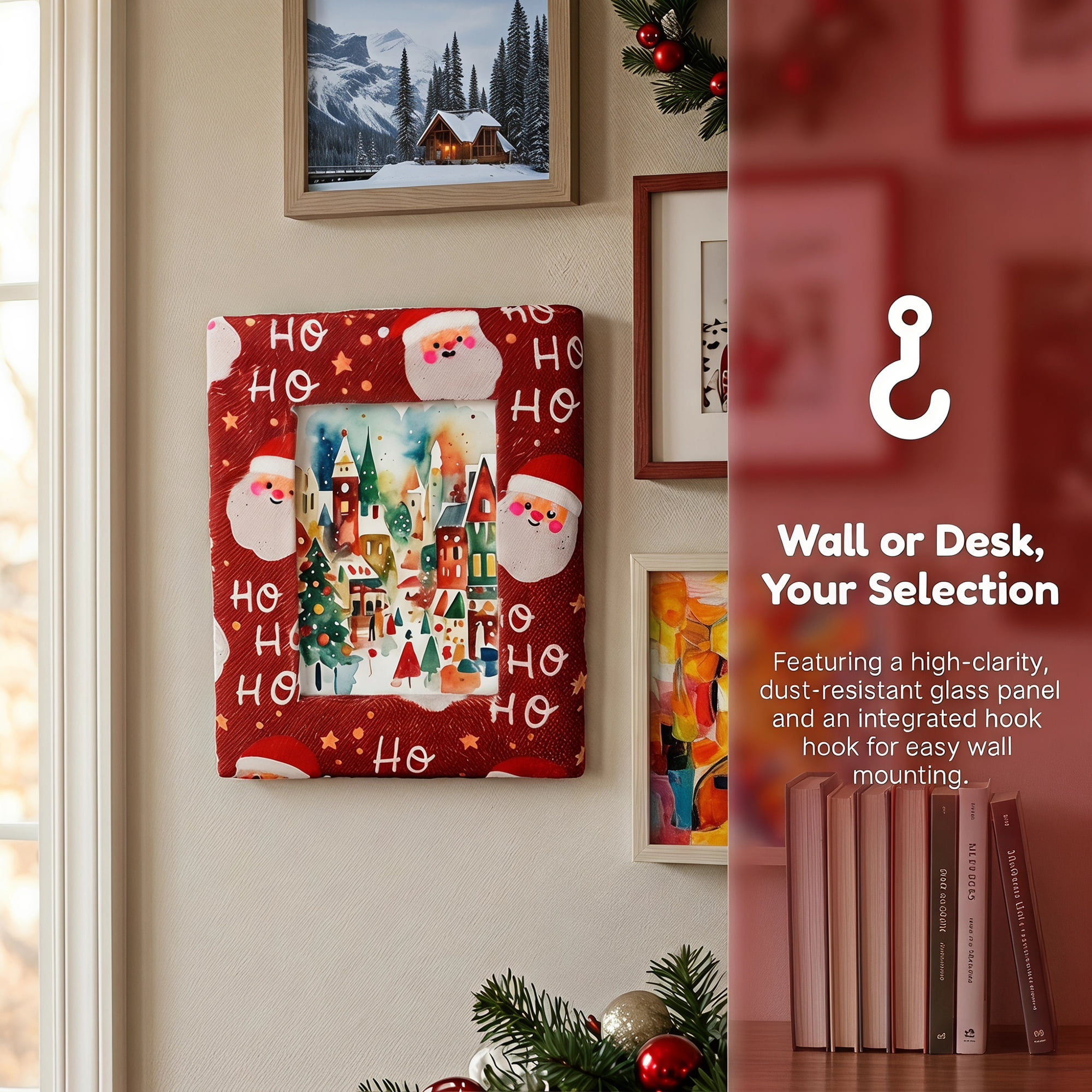 Unique Bargains Christmas Plush Furry Cozy Holiday Photo Frame Red Christmas 5" x 7"