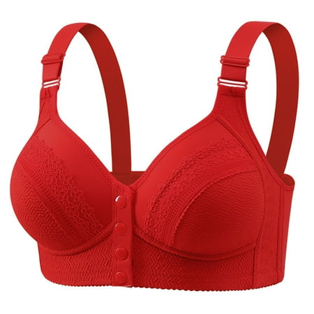 SMihono Savings Daisy Bras for Older Women Plus Size Front Closure Sports Bra No Underwire Full Support Front Button Push Up Bra Red 36/80