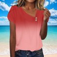 thumbnail image 4 of Womens Short Sleeve Slant Neck Trendy Loose Fit Top with Artistic Color Gradient Drip Print, 4 of 6