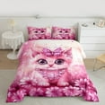 thumbnail image 2 of jejeloiu Cute Cat Kitten Queen Comforter Set,Pet Animal Bedding Sets,Romantic Flower Floral Bedding Comforter Set For Girls,Microfiber Bedroom Decor Reversible,3-Piece, 2 of 8