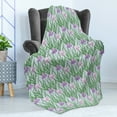 thumbnail image 4 of Floral Soft Flannel Fleece Throw Blanket, Botanical Art Pattern with Purple Iris Green Leaves in Japanese Style, Cozy Plush for Indoor and Outdoor Use, 50" x 70", Pale Blue Green, by Ambesonne, 4 of 5