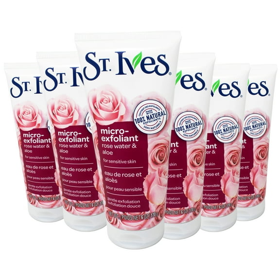St. Ives Face Scrub Micro-Exfoliant Rose Water and Aloe Vera Natural Exfoliants, 6 OZ - 6 Pack