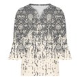 thumbnail image 4 of Pompotops T-shirt Décontracté Imprimé à Manches Trois-Quarts Col en V Manches Évasées pour Femmes Liquidation, 4 of 5