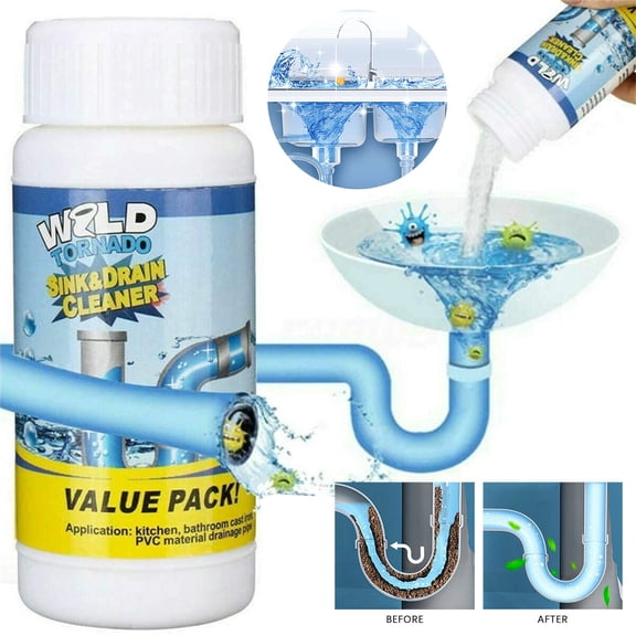 Sink and Drain Cleaner - Fast Foaming Drain Cleaner for Kitchen & Pipes - Wild Tornado Pipe Cleaner - Sink & Drain Cleaner Foam - Drain Foam Cleaner - Sink Cleaner Foaming - Drain Cleaner 2PC
