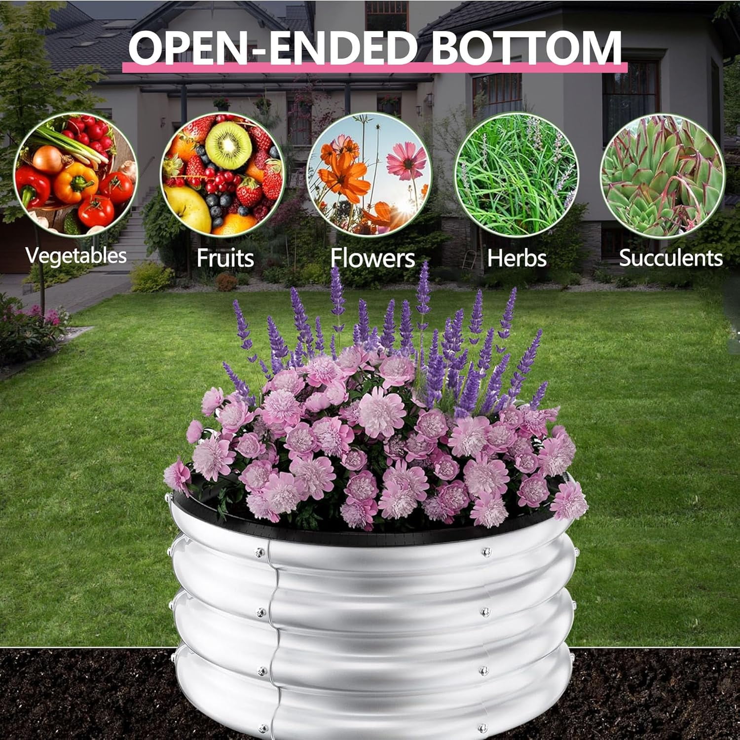 Garvee 3 Pack Round Metal Planters Galvanized Raised Garden Bed 23.62 x 23.62 x 11.02", Silver
