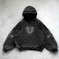 thumbnail image 2 of Wuxian Men Hooded Sweatshirt Retro Graphic Printed Pullover Hoodie Pullovers Tops Casual Loose Fit Athletic Sport Cozy Coat Daily Wear,Black2,S, 2 of 3