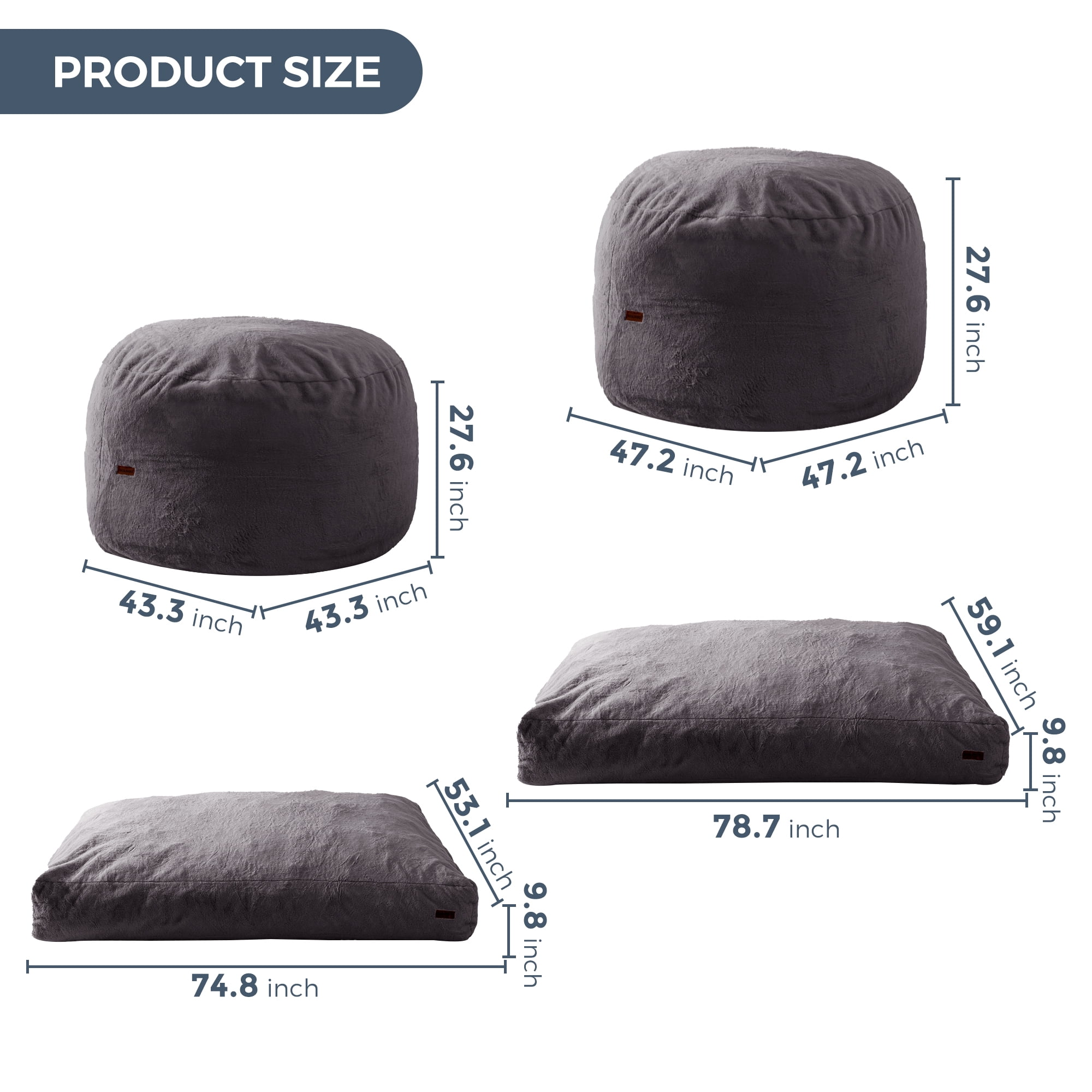 Giant Bean Bag Chairs Bean Bag Bed with Washable Cover Ultra Soft, Convertible Bean Bag from Chair to Mattress, Huge Cordoroys Bean Bags for Adult,Couples,Family,Dgrey,Queen