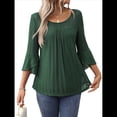 thumbnail image 3 of Blusa Elegante con Volantes para Mujer, 3/4, Cuello Redondo, Doble Capa, , Túnica. Verde Oscuro XL, 3 of 9