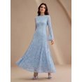 thumbnail image 6 of Womens Light Blue Long Sleeve Lace Maxi Dress, Elegant Round Neck Slim Fit, 6 of 7