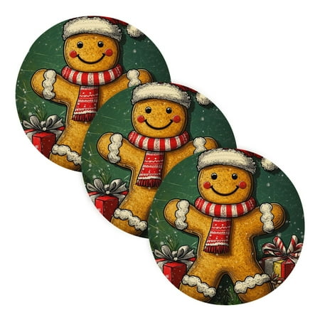 

Gingerbread Man Christmas Card Trivet Mats Round Pot Holders Hot Pads Set of 3 Heat Resistant Mats for Kitchen