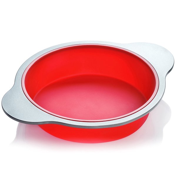 Boxiki Kitchen Silicone Round Cake Pan. Large 9inch Baking Cake Mold