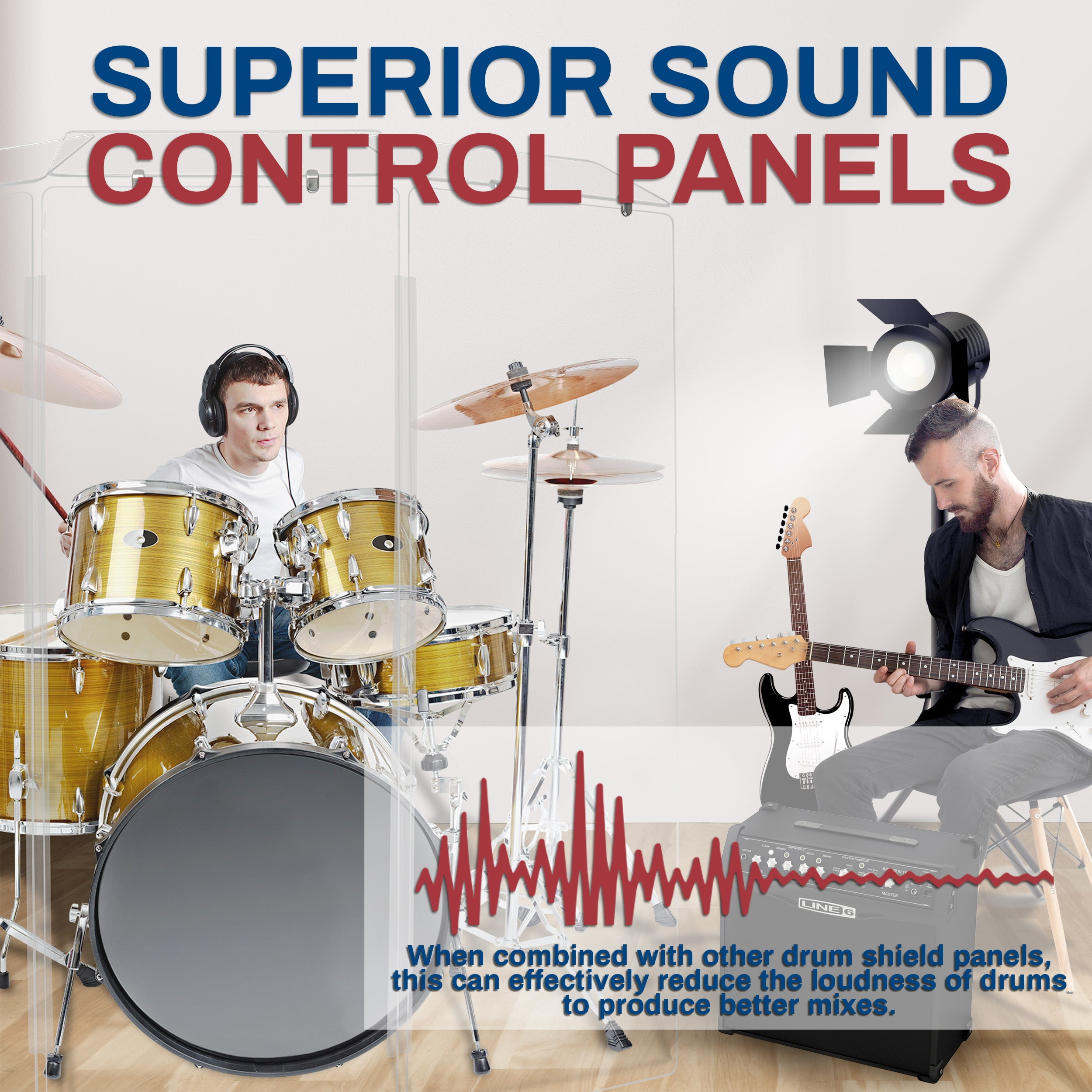 PENNZONI Sinlge Panel Acrylic Drum Shield w/ Deflectors & Chrome Hinges, 5.5ft Drum Screen