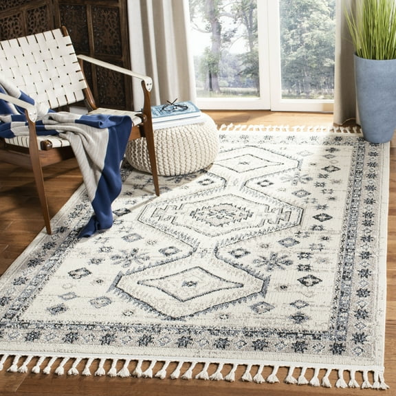 SAFAVIEH Marrakesh Antilla Southwestern Fringe Area Rug, Ivory/Grey, 5'3" x 7'6"