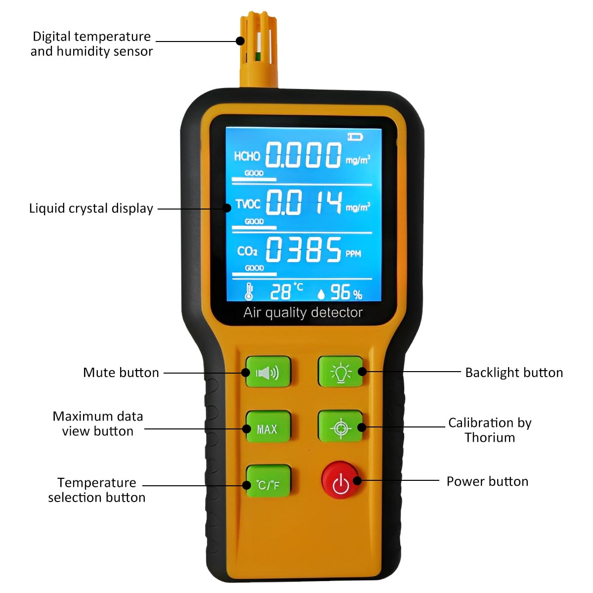 NKTIER Air Quality Detector 1000mAh Rechargeable USB Air Quality Monitor  Portable Carbon Dioxide Detector CO2 TVOC HCHO Temperature Humidity Tester