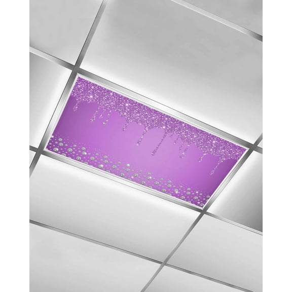 Modern Purple Fluorescent Light Covers for Ceiling Lights 4x2 feet,1 Pack Magnetic Light Filters for Classroom,Abstract Diamond Luxury Gradient Fluorescent Light Shade Panel for Office School Drop