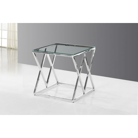 Best Master Furniture E46 Glass Top with Stainless Steel Plated Frame End