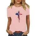 thumbnail image 2 of UVEASISHA Patriotic T Shirts for Women American Flag Cross Graphic Tee Short Sleeve Casual Tops Red White Blue Shirts Pink S, 2 of 9