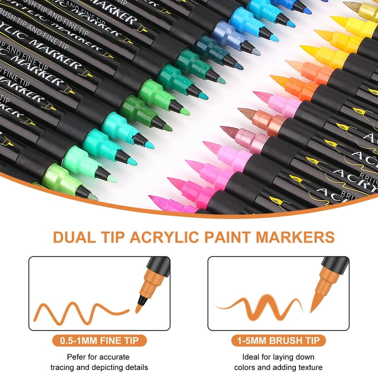 24 Colors Acrylic Paint Pens, Dual Tip Pens With Medium Tip and Brush Tip, Paint  Markers for Rock Painting, Ceramic, Wood, Plastic, Calligraphy,  Scrapbooking, Brush Lettering, Card Making, Art Supplie 