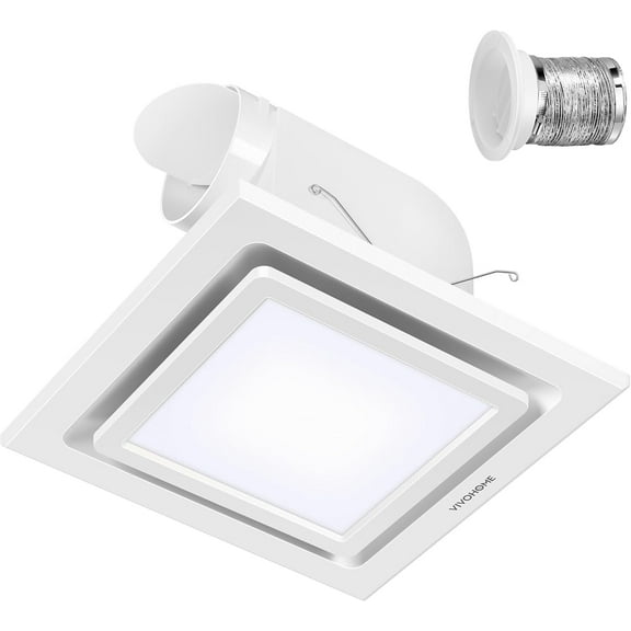 SPECSTAR Bathroom Exhaust Fan with Light, 165CFM Shower Ventilation Exhaust Fan with 6500K LED Light Combo,Ceiling Mount w/ 4" Duct Hose 2.5 Sones Square Fan, Cool White Light