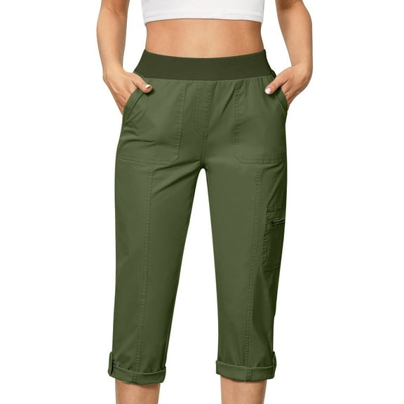 Aboser Womens Cargo Capris Lightweight Quick Dry Hiking Pants Summer Travel Capri Pants Casual High Waist Joggers Athletic Running Cropped Pants with Pockets