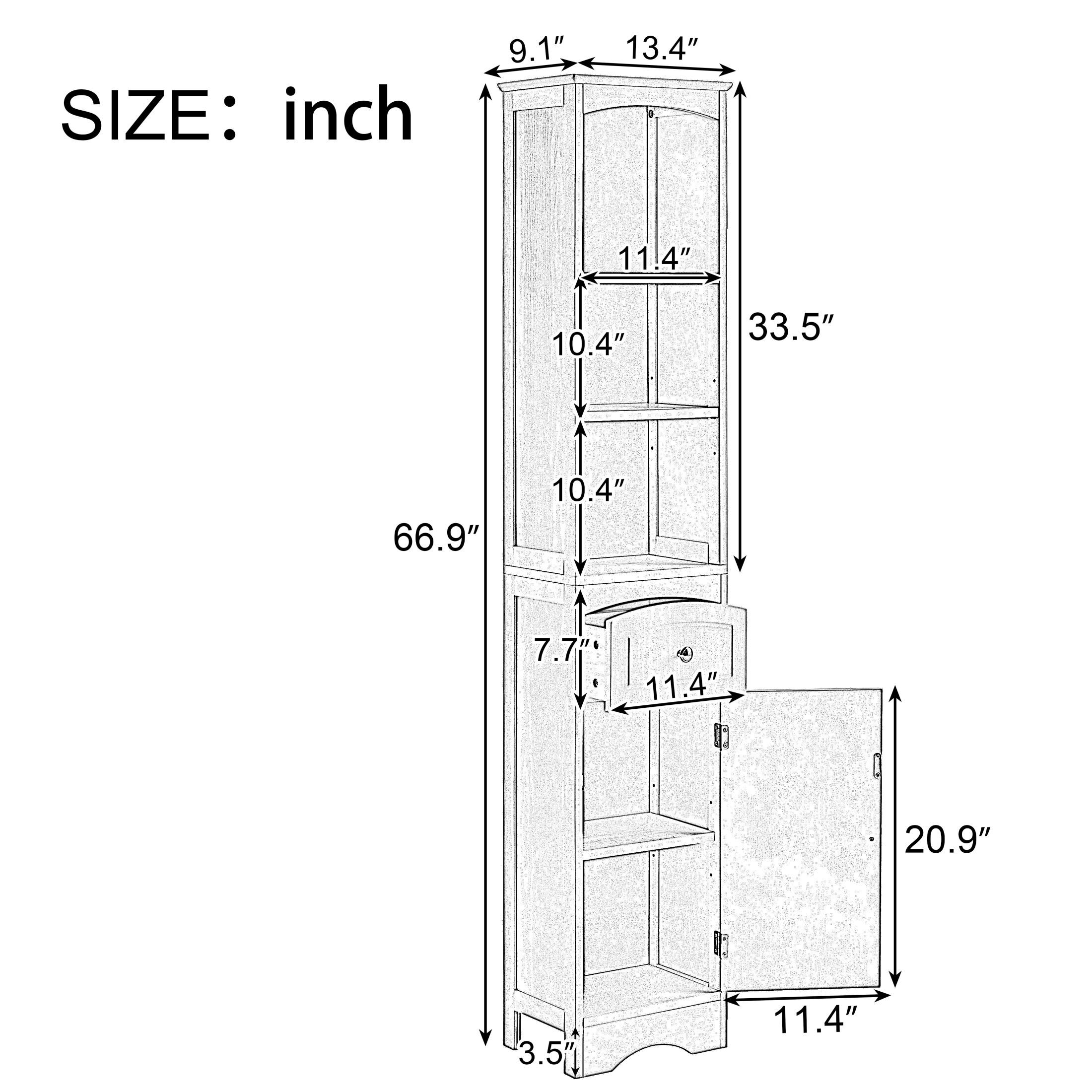 AENKYO Bathroom Cabinet with Adjustable Shelves, High Storage Cabinet with Open Spaces and Drawer, Gray