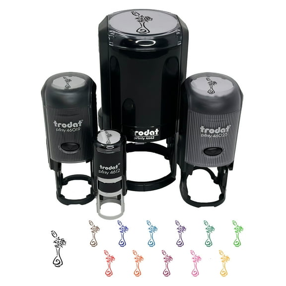 Roses Flowers in Vase Sketch Self-Inking Rubber Stamp Ink Stamper - Black Ink - Mini 1/2 Inch