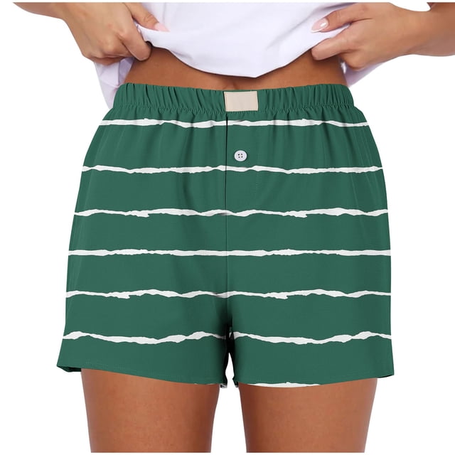 WRKEKC Womens Summer Shorts Print Stretch Gradient Print Button Strip Shorts with Fashion Style for Women