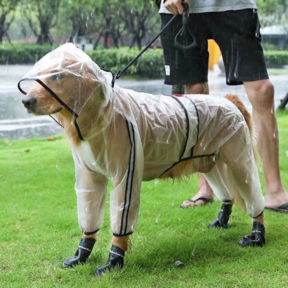 Walbest Pet Dog Raincoat Transparent Waterproof Hooded Dog Rain Out Clothes for Small Large Dogs (S-7XL)
