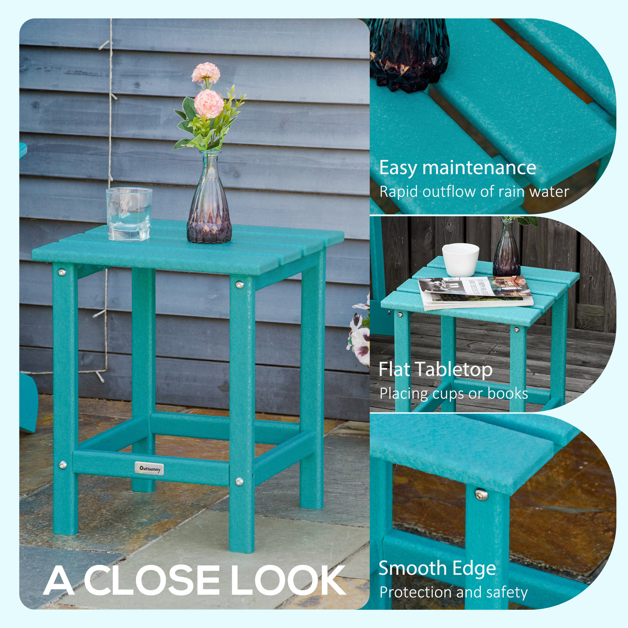 Outsunny 15" Patio End Table, HDPE Plastic, Turquoise - image 5 of 9