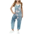 thumbnail image 2 of JTSRKL Girls Long Jumpsuits Cute Sleeveless Spaghetti Strappy V Neck Rompers Casual Floral Stars Print Loose Fit Overalls Rompers with Pockets Kids Summer Outfit Clothes 2025 Navy Blue 5-6 Years, 2 of 9