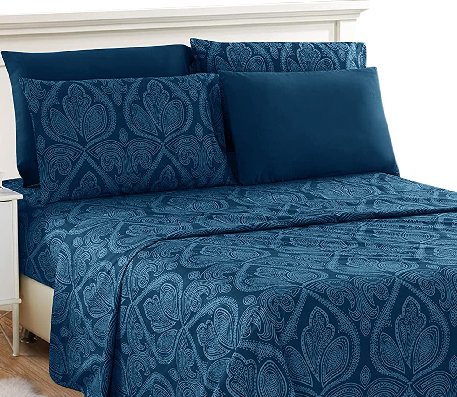 King Size Bed Sheet Set Navy Blue 6, King Size Bed Sheet Size