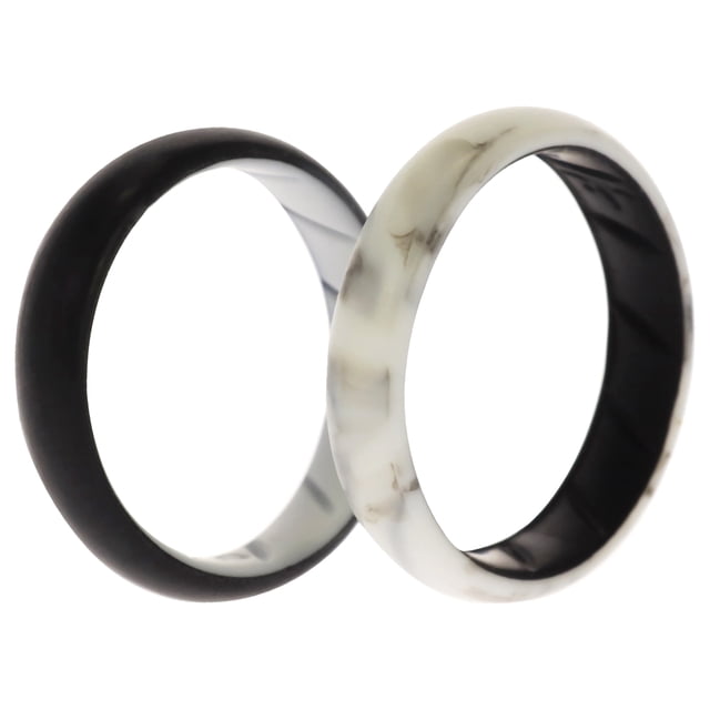 Juego de anillos sólidos BR de boda de silicona - Negro-Mármol de ROQ para mujer - Anillo de 2 x 11 mm