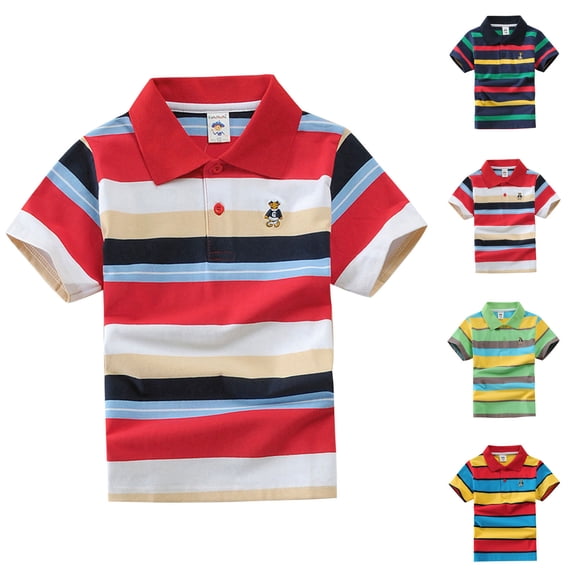 Piuwrlz Orange polo Shirt Boys School Uniform T-Shirt Stripe Lapel Collar Shirt School Uniform T Shirt Orange Size 5-6Years