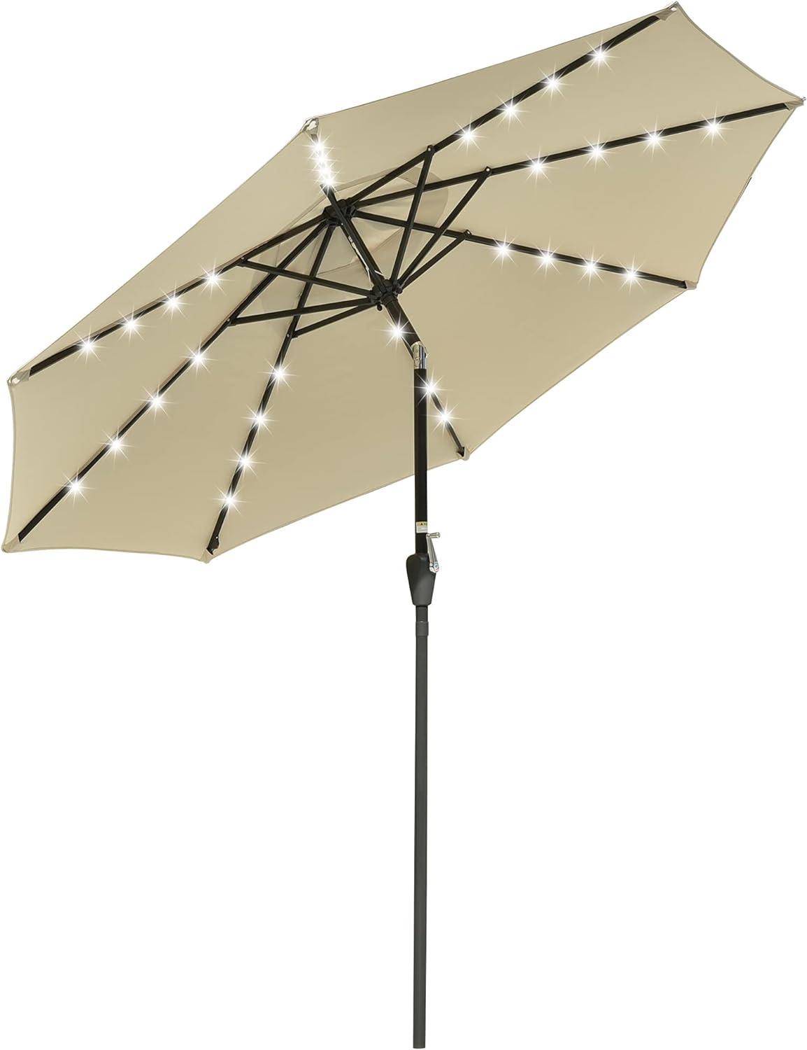 9ft Prelit Umbrella 3-Tiered Patio Umbrella with Lights, Khaki