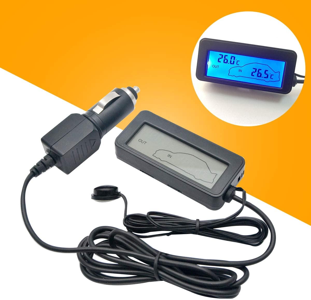 TOTMOX DC12V Car Digital Thermometer LCD Car Inside/Outside Temp Meter