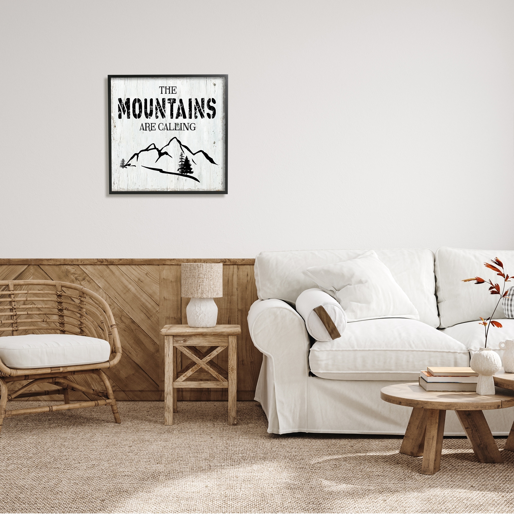 Stupell Industries Mountains Are Calling Rustic Phrase Distressed Plank Pattern, 24 x 24,Design by CAD Designs