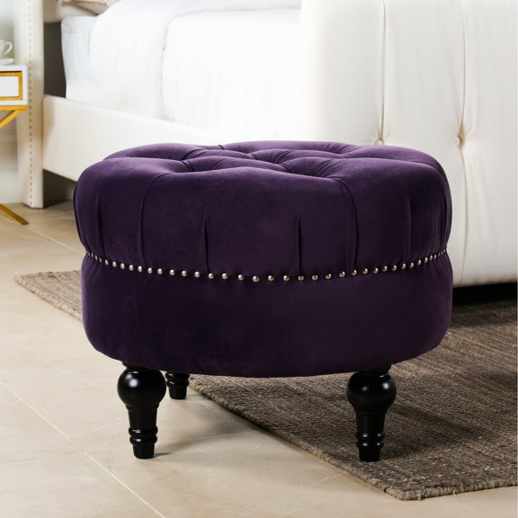 Round Purple Velvet With 25 In Width And Hand-applied Nailhead Accents Chic For Bedroom Furniture