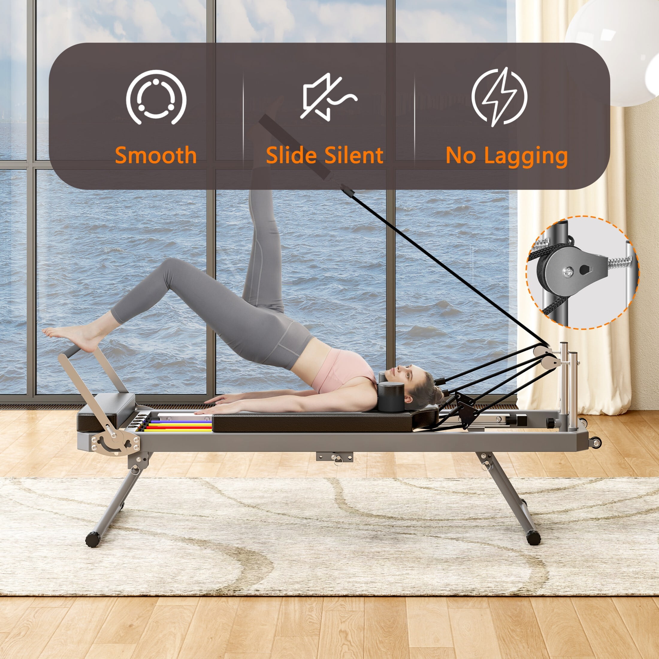 DEALTOPS Pilates Core Bed, Modern Foldable Pilates Reformer for Home and Yoga Studio, Black
